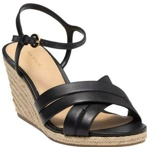 Via Spiga Espadrille Open Toe Black
Wedge Sandals Black Size 8.5 Leather Jute